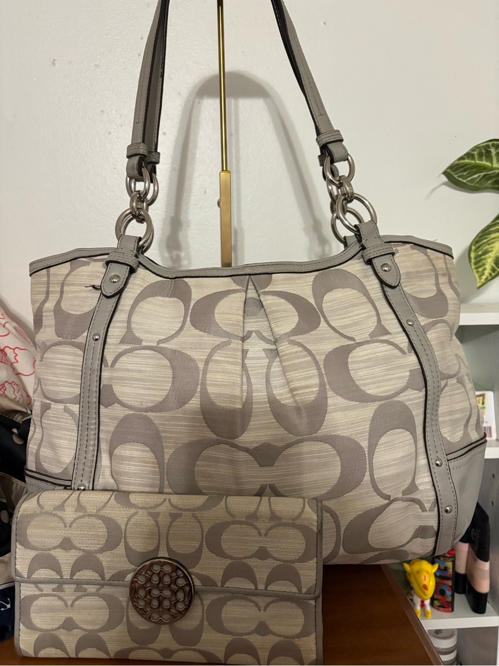 Coach Signature Canvas Tote Bag with wallet